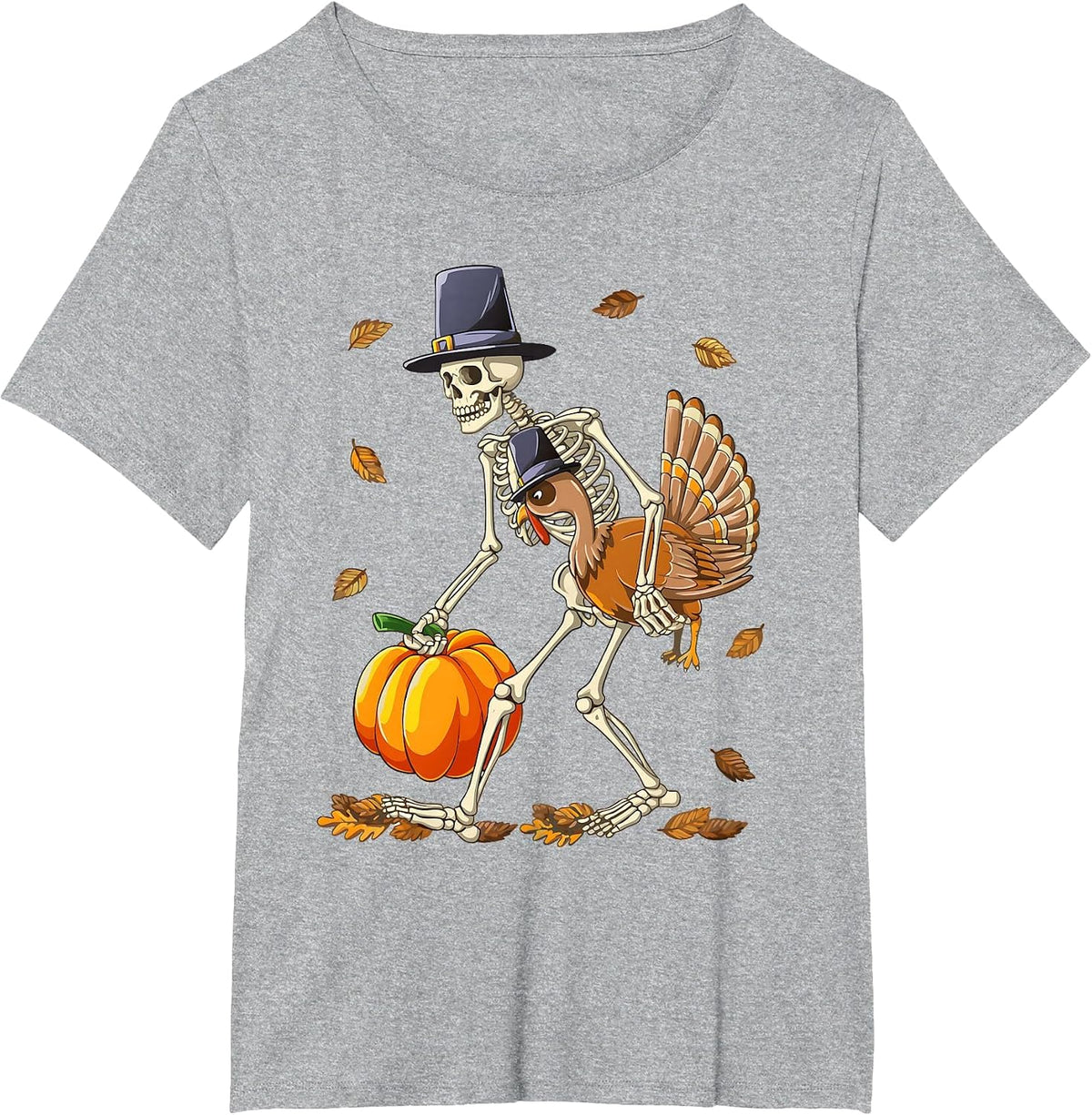 Funny Skeleton Turkey Pumpkin Thanksgiving Day Boys Men T-Shirt - Heather Grey