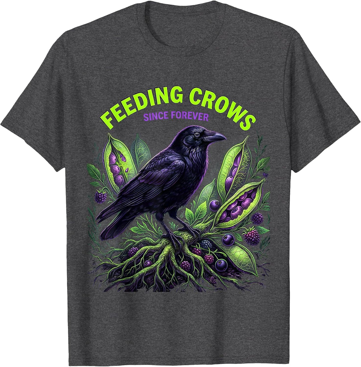 Men's Feeding Crows Since Forever Crow Lover Design T-Shirt - Dark Heather Grey