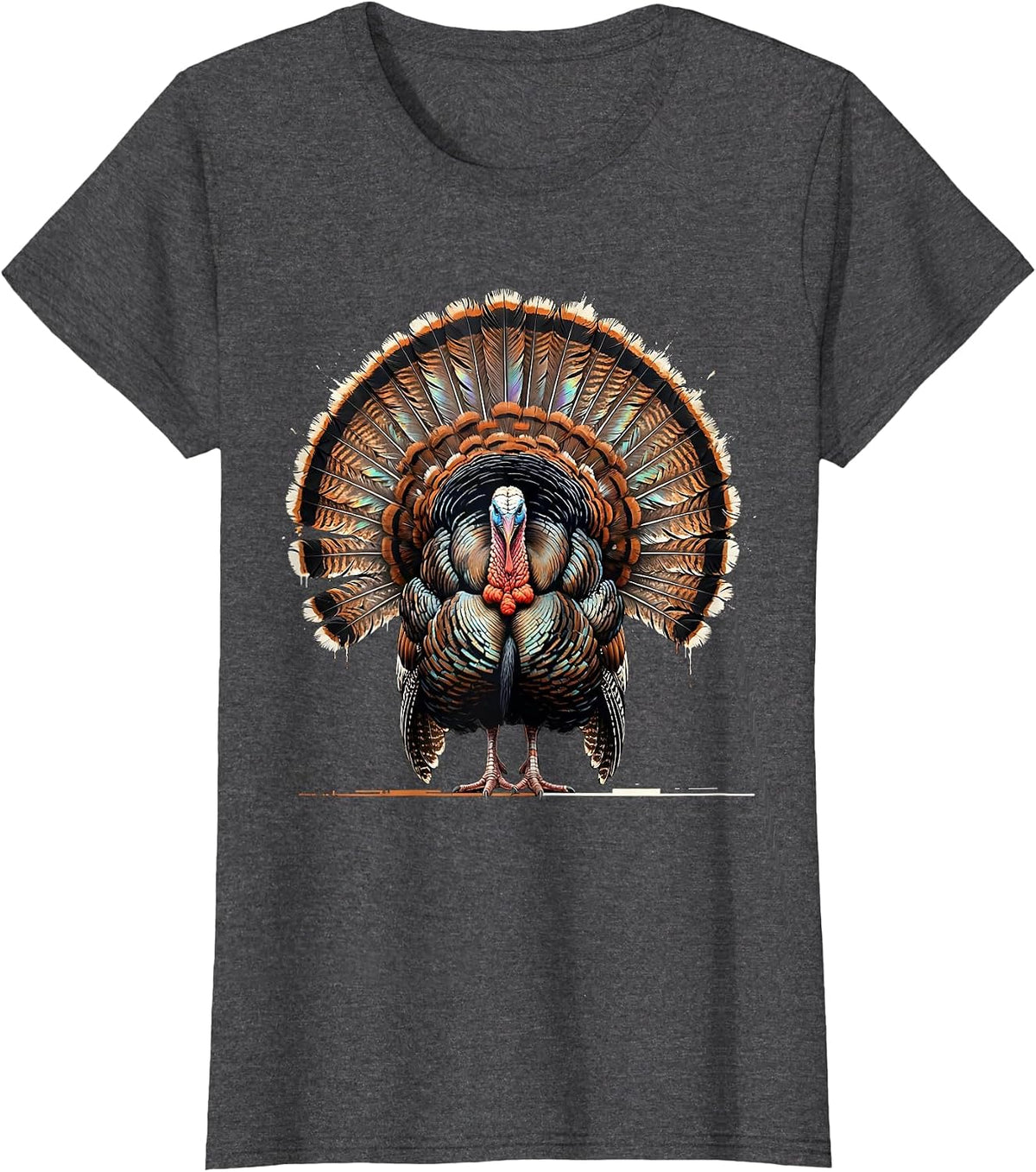 Women's Wild Turkey Fanning Feathers Hunting Graphic T-Shirt - Dark Heather Grey