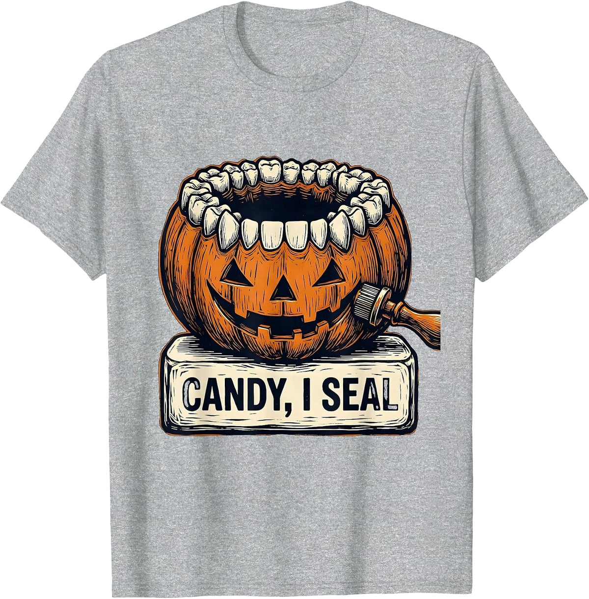 Men's Candy I Seal Funny Dental Hygienist Halloween Fall Humor T-Shirt - Heather Grey