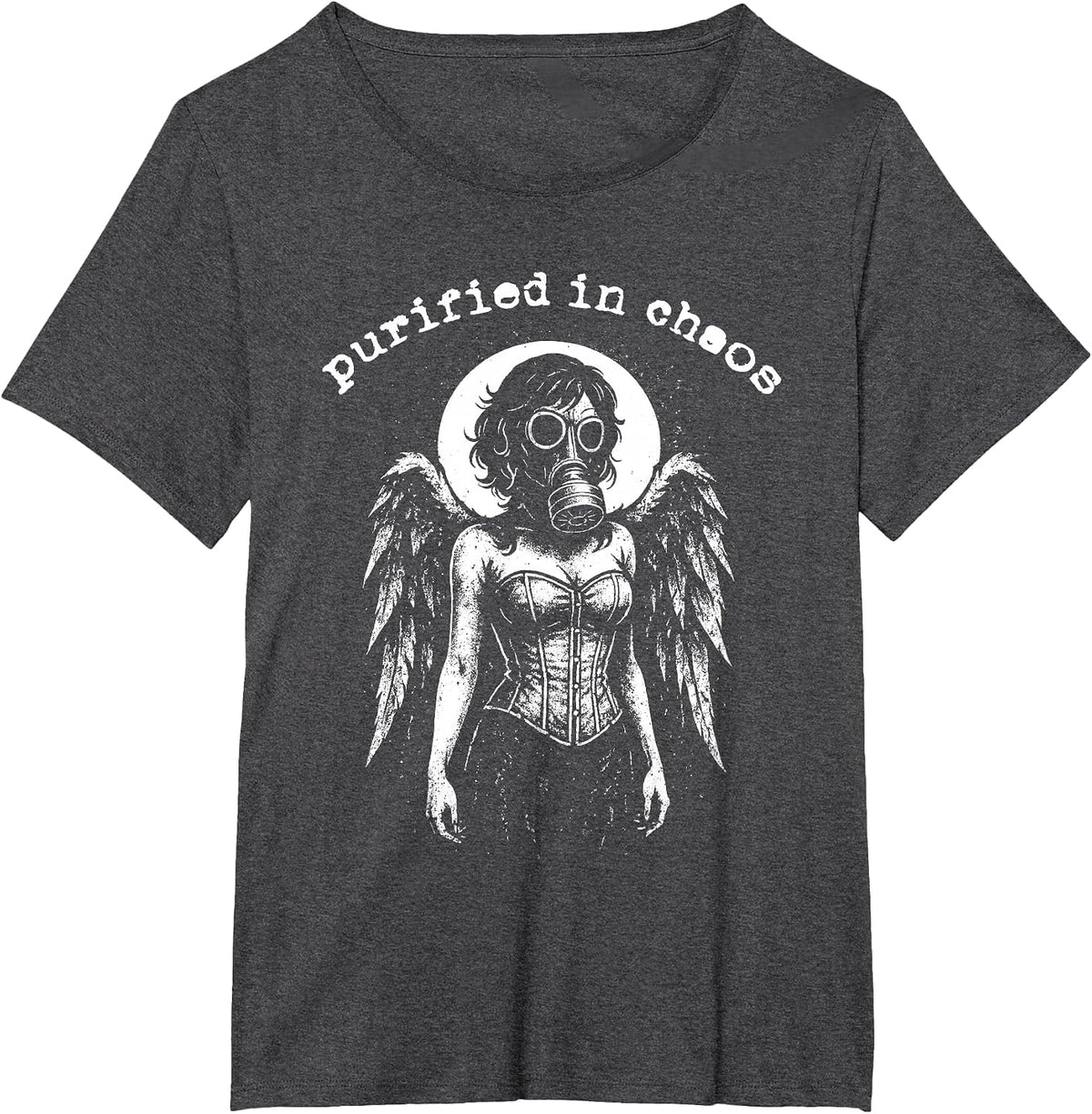 Gothic Punk Girl Graffiti Grunge 90s Distressed Vintage T-Shirt - Dark Heather Grey