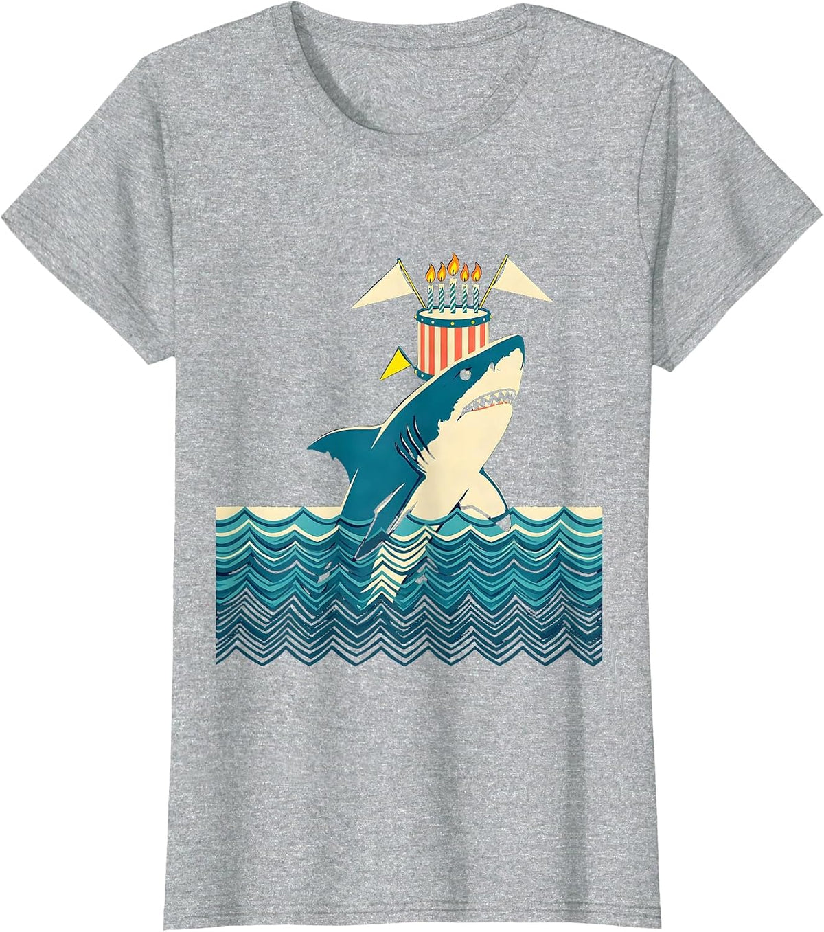Shark Breaching Birthday Drum Kids Ocean Party T-Shirt - Heather Grey