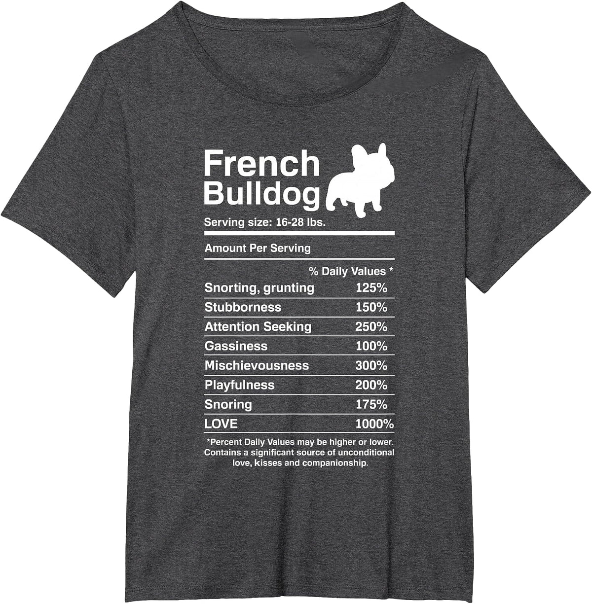 French Bulldog Facts Nutrition Funny Frenchie Lover T-Shirt - Dark Heather Grey