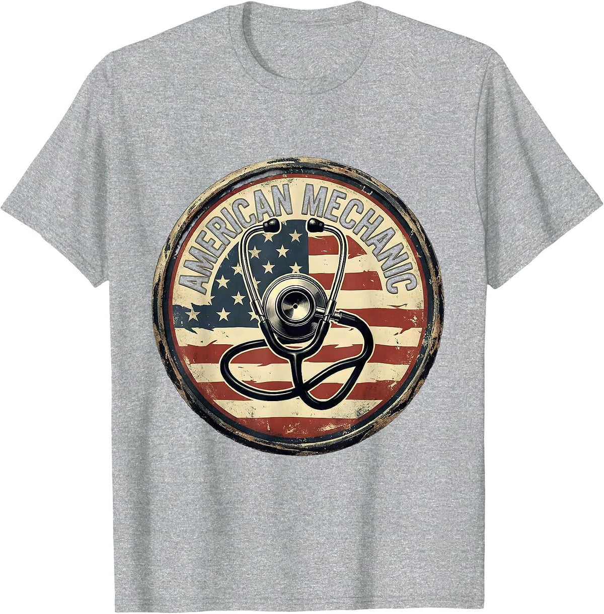 Men's American Mechanic Vintage Patriotic Mechanic Gift T-Shirt - Heather Grey