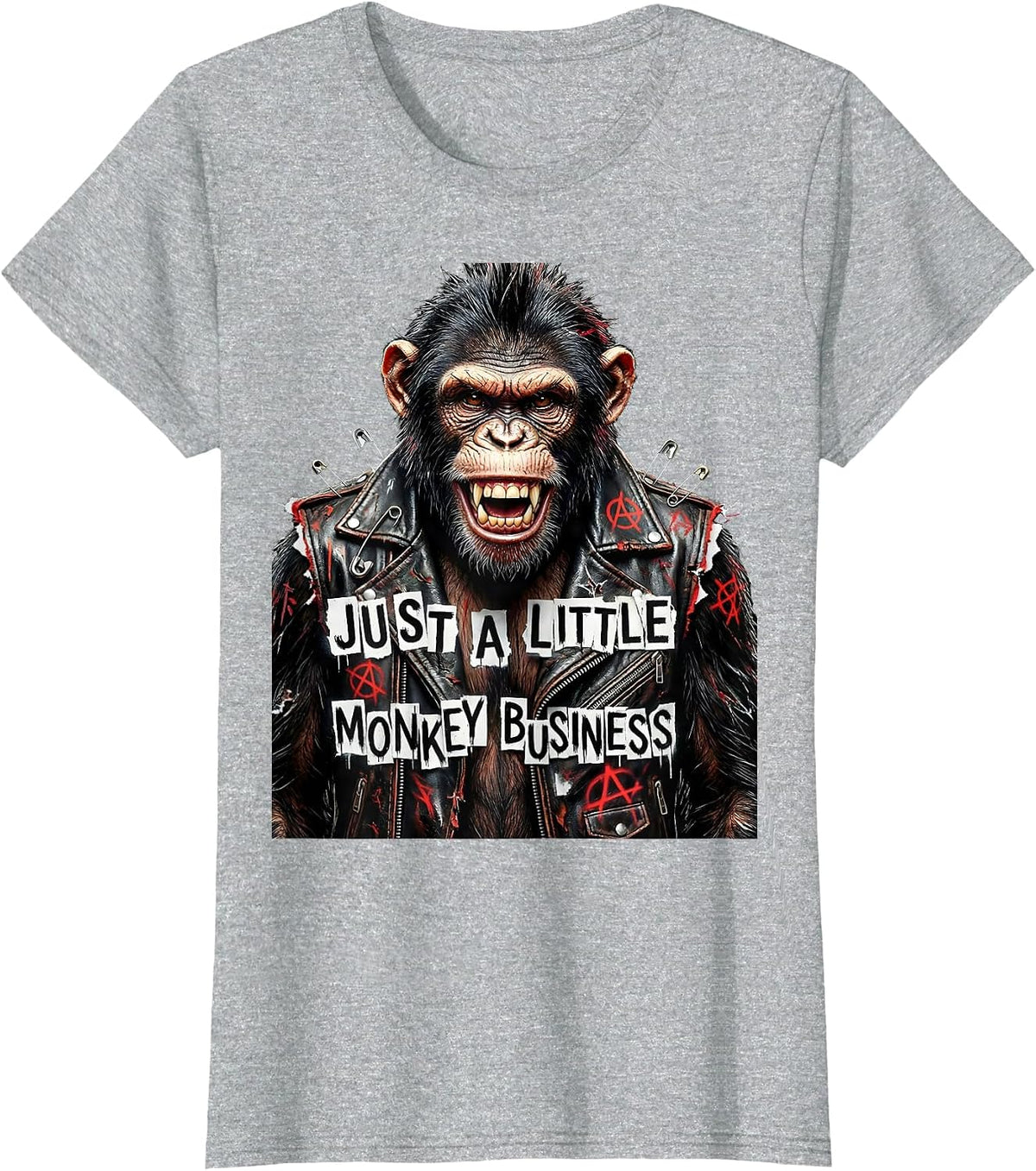 Just a Little Monkey Business Fun Primate Design T-Shirt - Heather Grey