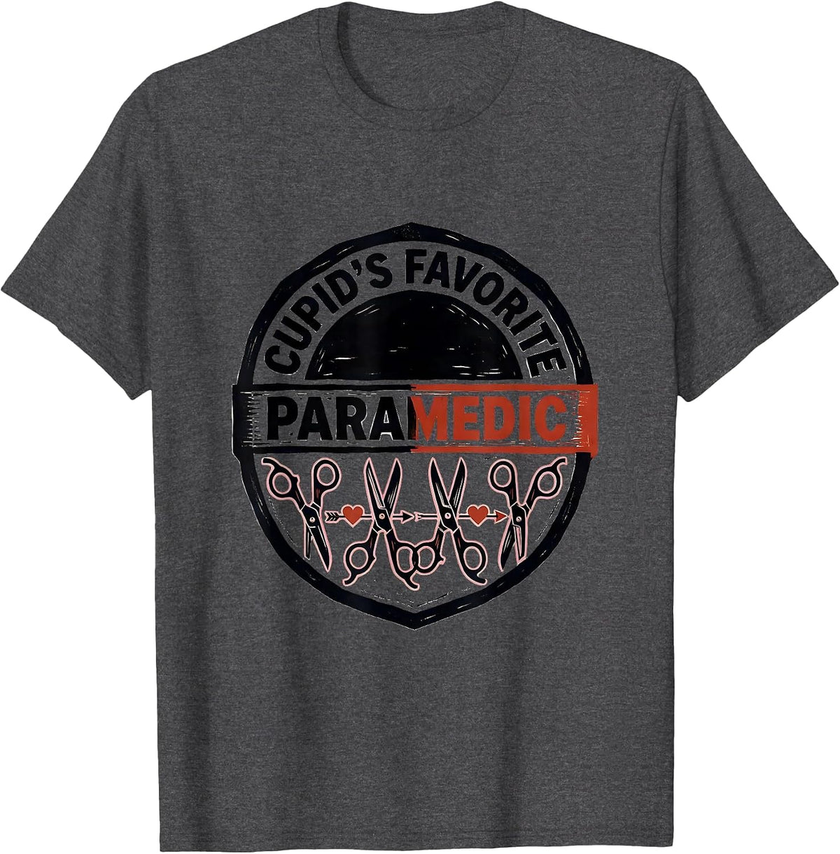 Men's Cupid's Favorite Paramedic Funny Occupation Valentine T-Shirt - Dark Heather Grey