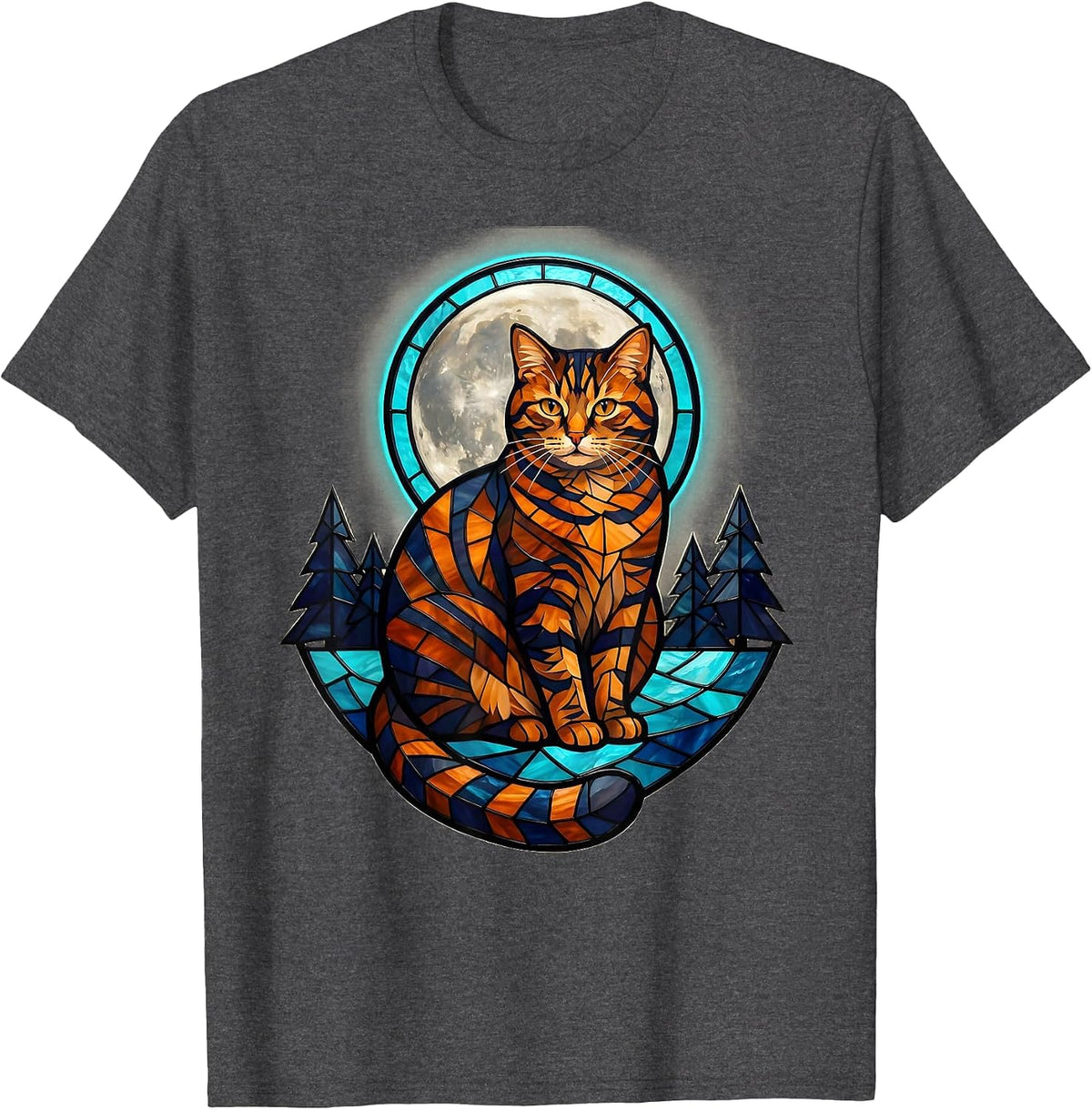 Orange Tabby Cat Howling at Moon 90's Retro T-Shirt - Dark Heather Grey