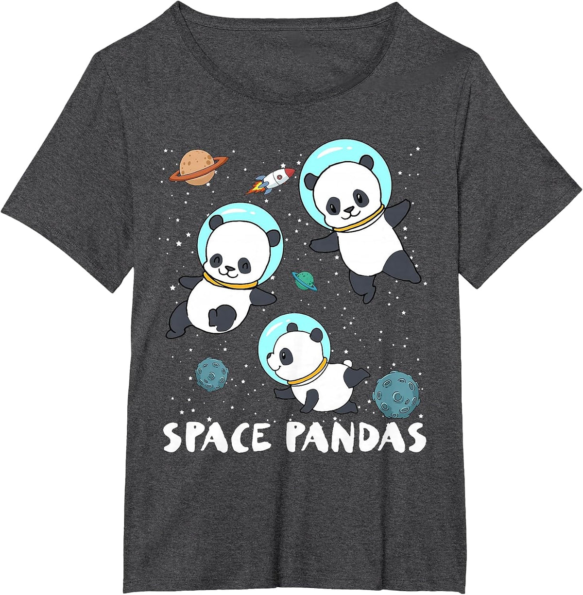 Space Pandas T-Shirt Funny Astronaut Planet Travel Tee T-Shirt - Dark Heather Grey