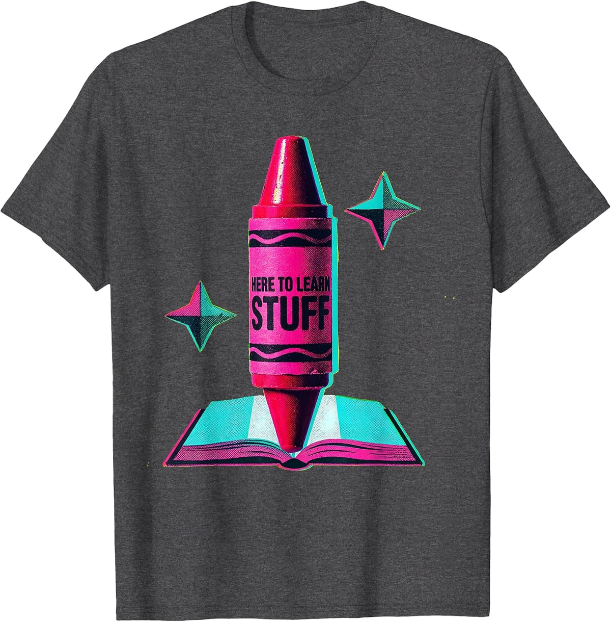 Here To Learn Stuff First Day of Kindergarten T-Shirt - Dark Heather Grey