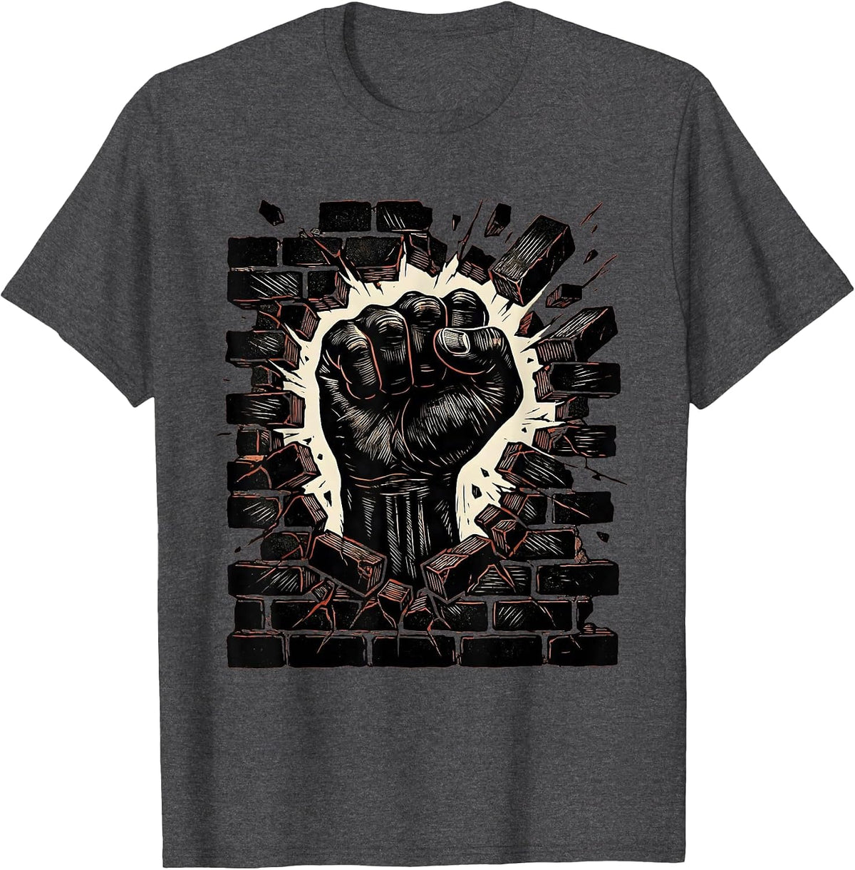 Men's Fist Through Brick Wall Rock Graphic Tee T-Shirt - Dark Heather Grey