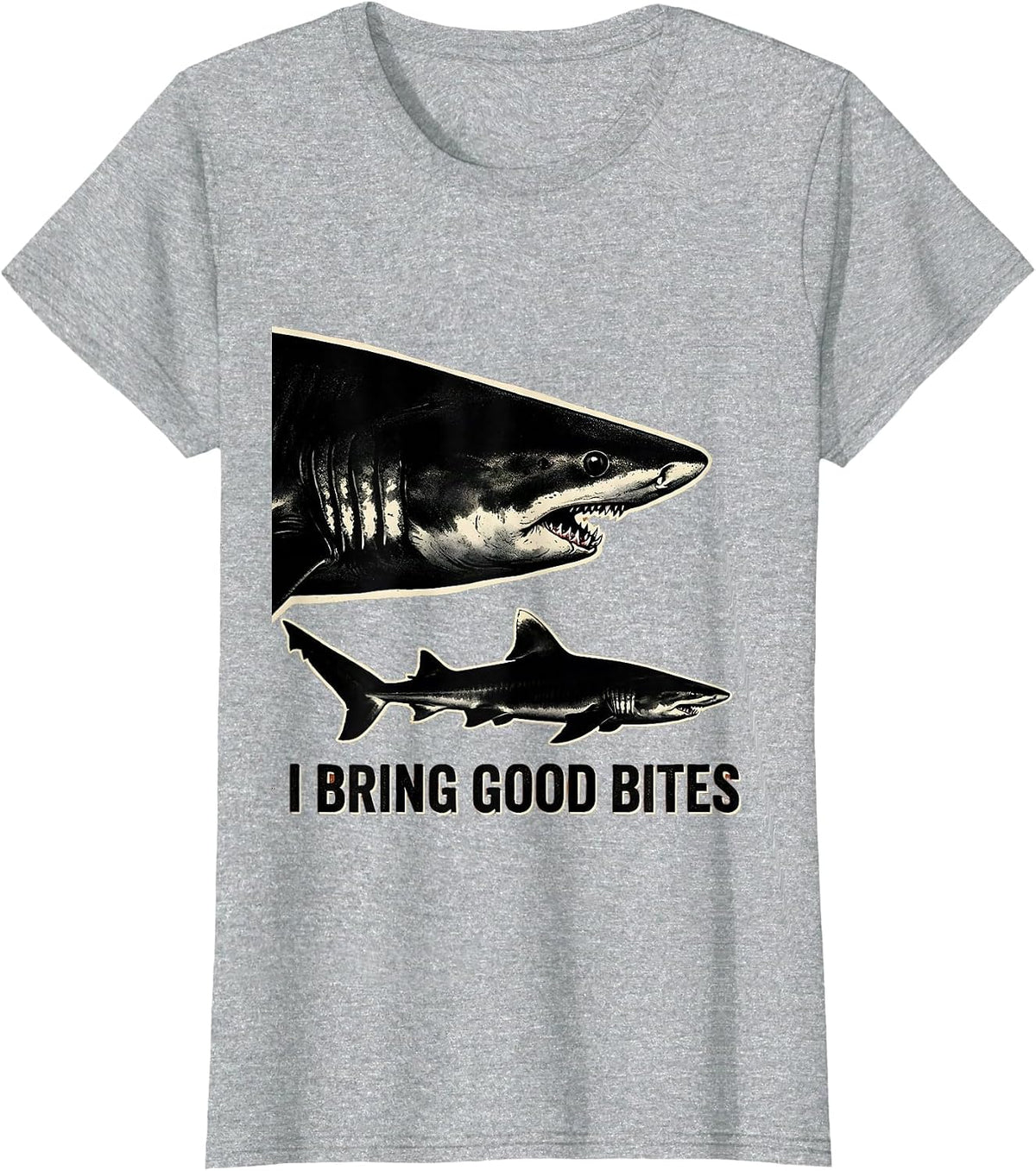 I Bring Good Bites Playful Shark Lover Ocean Wildlife Humor T-Shirt - Heather Grey