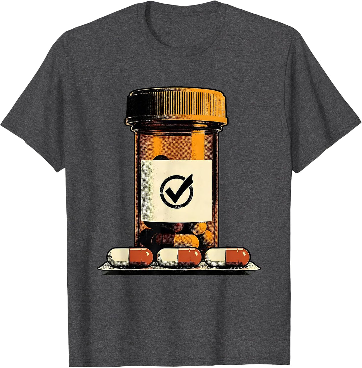 Oversized Prescription Vial Pharmacy Tech Cute Humor T-Shirt - Dark Heather Grey