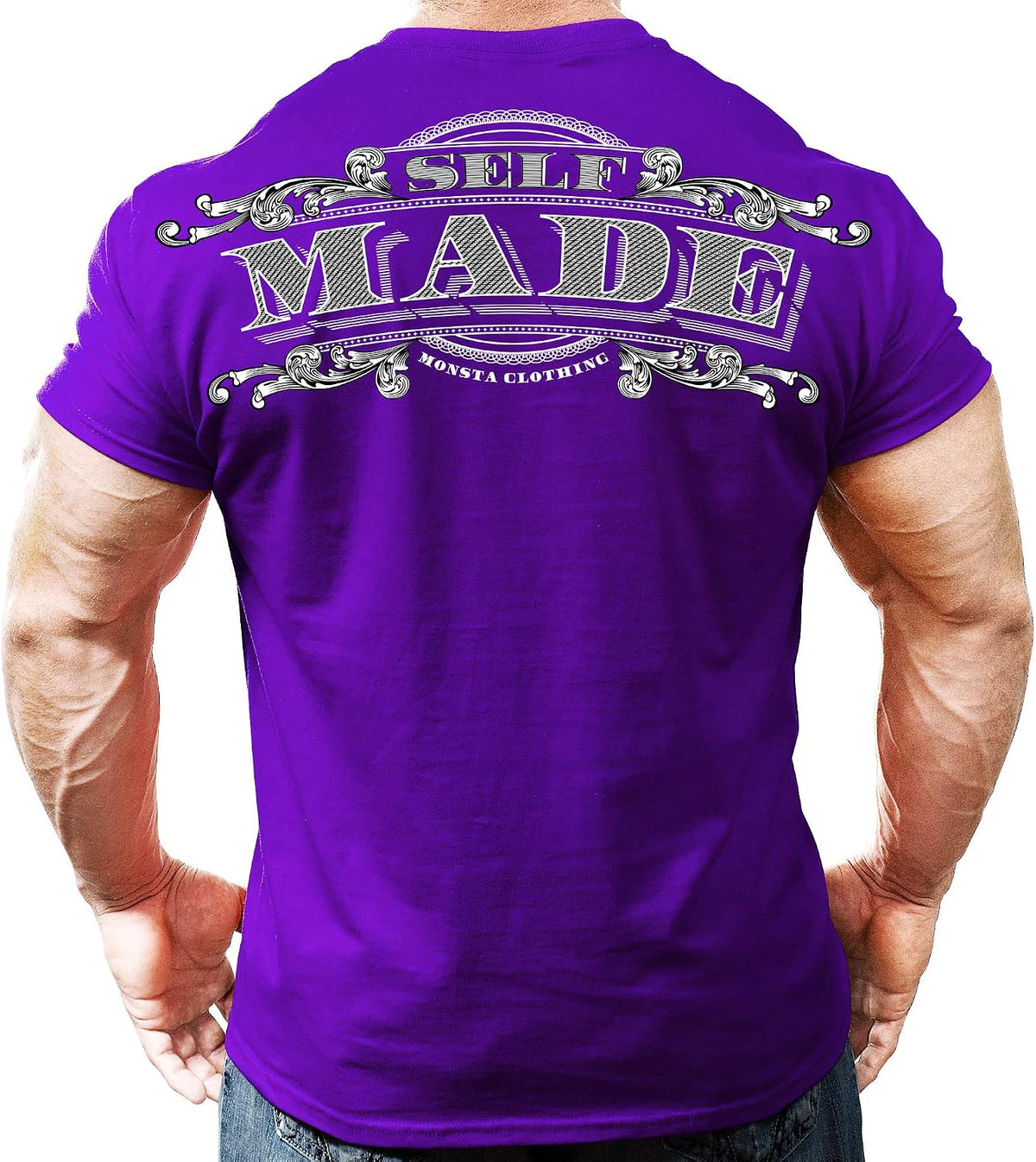 Monsta Clothing Co. Men's Bodybuilding Workout (Self Made) Athletic Gym T-Shirt - Purple