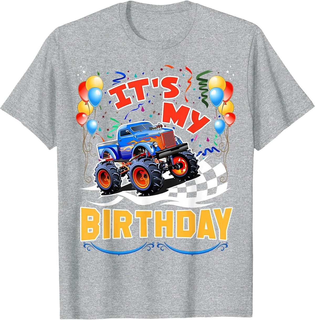 It is My Birthday Boy Monster Truck Car Party Day Kids Cute T-Shirt - Heather Grey