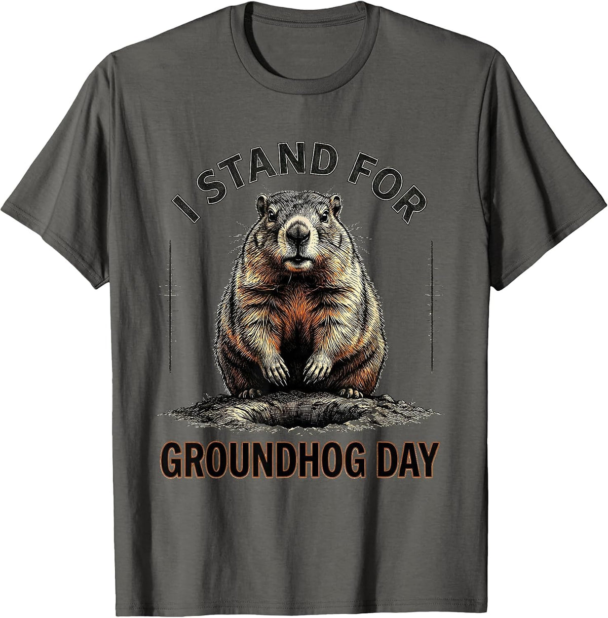 I Stand For Groundhog Day Funny Vintage Groundhog Day Gift T-Shirt - Asphalt Grey