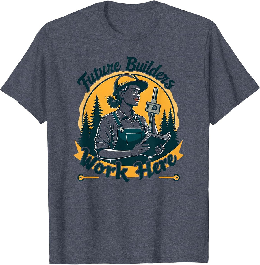 Future Builders Work Here Teacher Design T-Shirt - Heather Blue