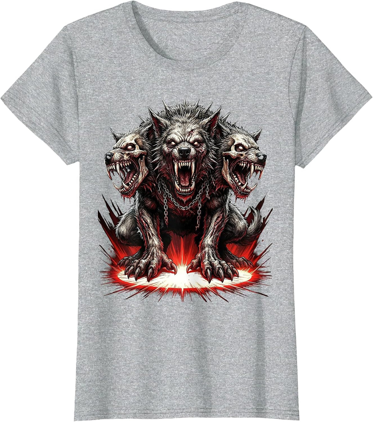 Three-Headed Dog Stage Spotlight Metal Graphic T-Shirt - Heather Grey