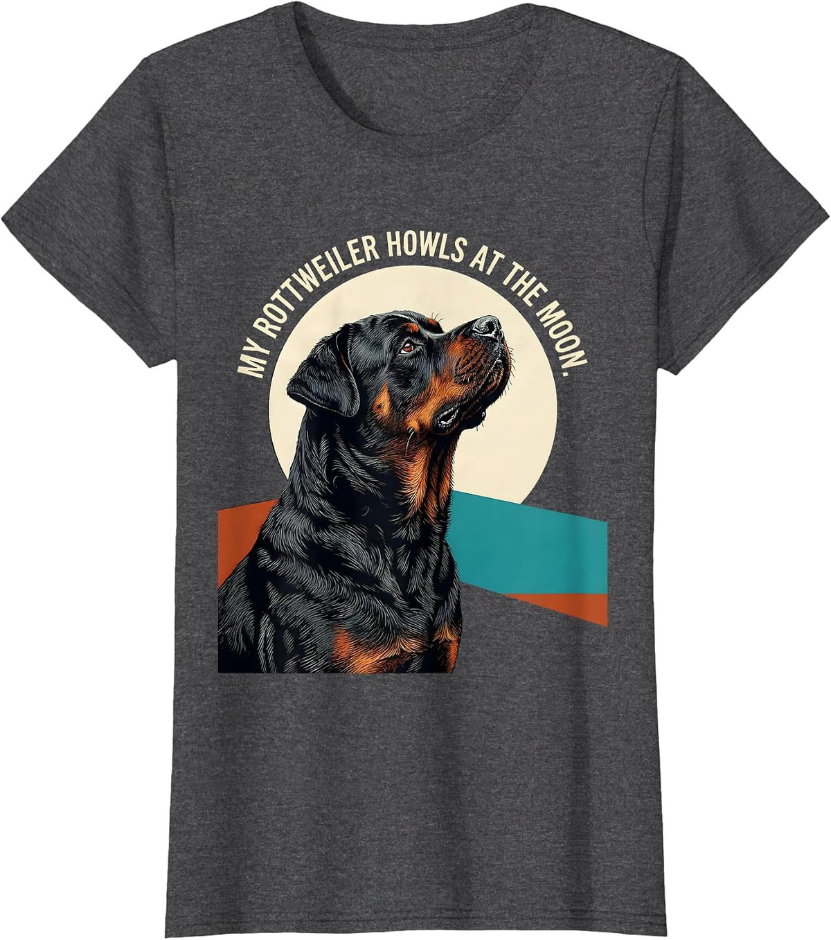 Women's My Rottweiler Howls at the Moon Midcentury Modern Dog Lover T-Shirt - Dark Heather Grey