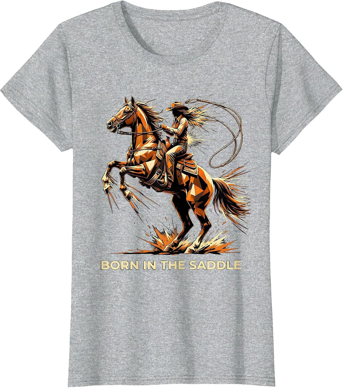 Born in the Saddle Girls Western Design T-Shirt - Heather Grey