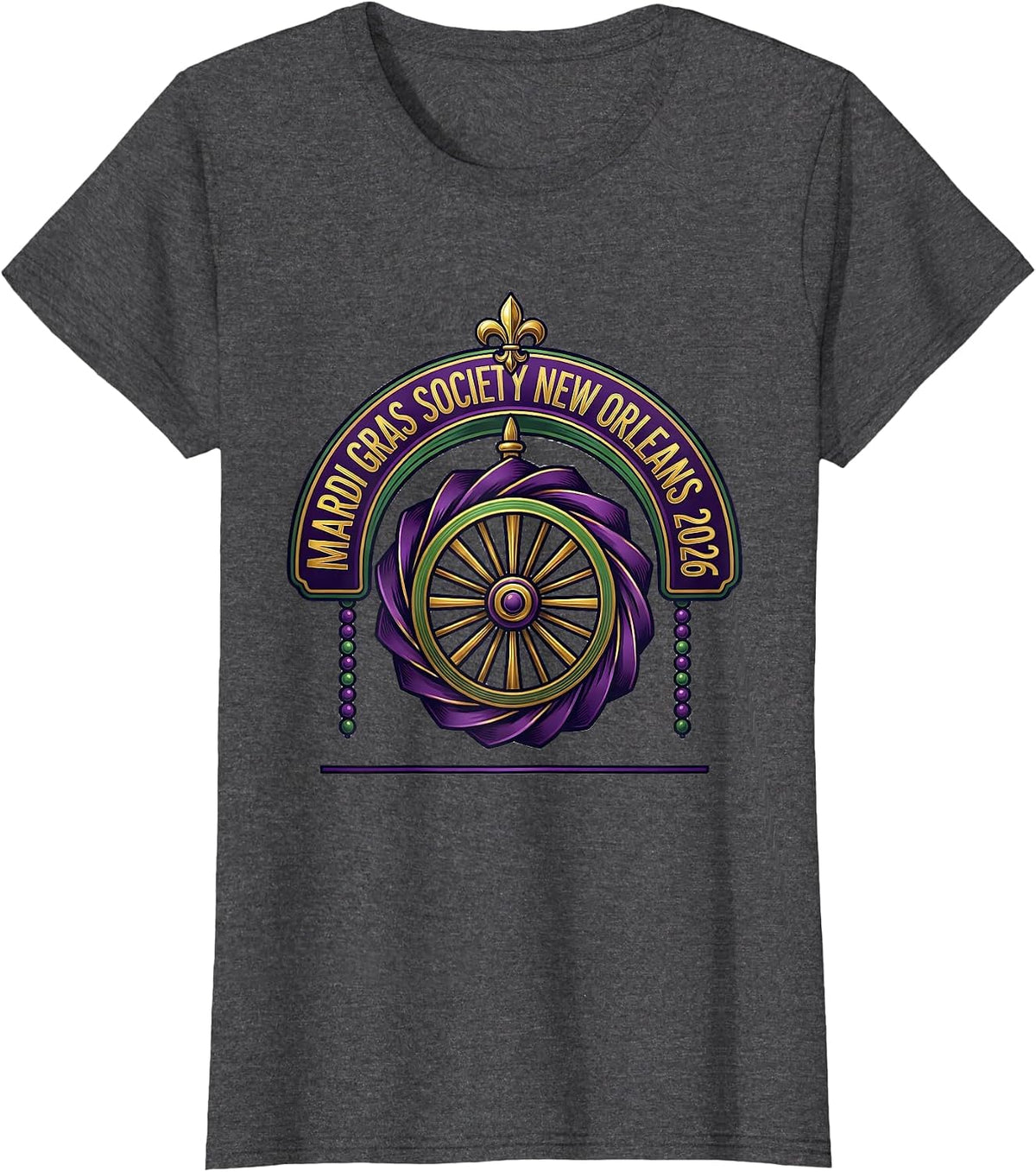 Women's Mardi Gras Society New Orleans 2026 Carnival Party Souvenir T-Shirt - Dark Heather Grey