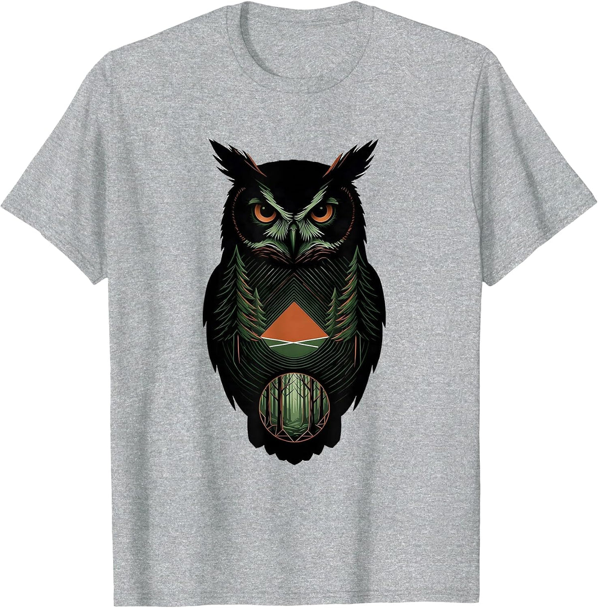 Men's Solid Owl Geometric Forest Retro Nature Wildlife T-Shirt - Heather Grey