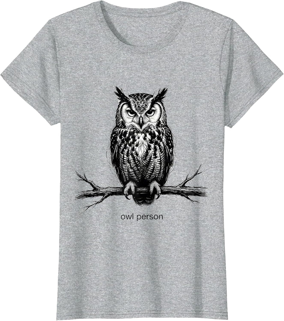 Women's owl person Minimalist Scribble Line Art Wildlife T-Shirt - Heather Grey