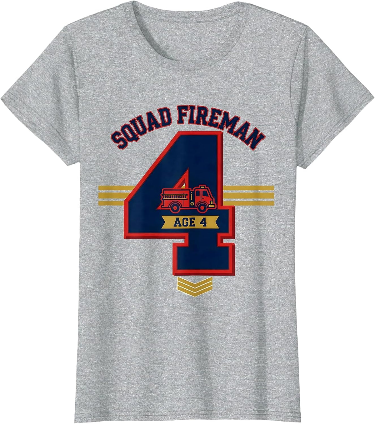 Squad Fireman Age 4 Funny Fire Truck Toddler Birthday T-Shirt - Heather Grey