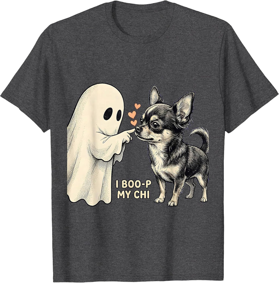 Men's I Boo-p My Chi Cute Kawaii Ghost Dog Lover Halloween T-Shirt - Dark Heather Grey