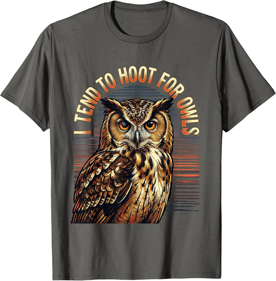 I Tend To Hoot For Owls Vintage Bird Lover Humor T-Shirt - Asphalt Grey