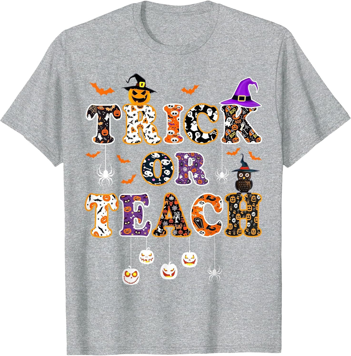 Trick Or Teach Retro Halloween Teacher Women Men Costume T-Shirt - Heather Grey