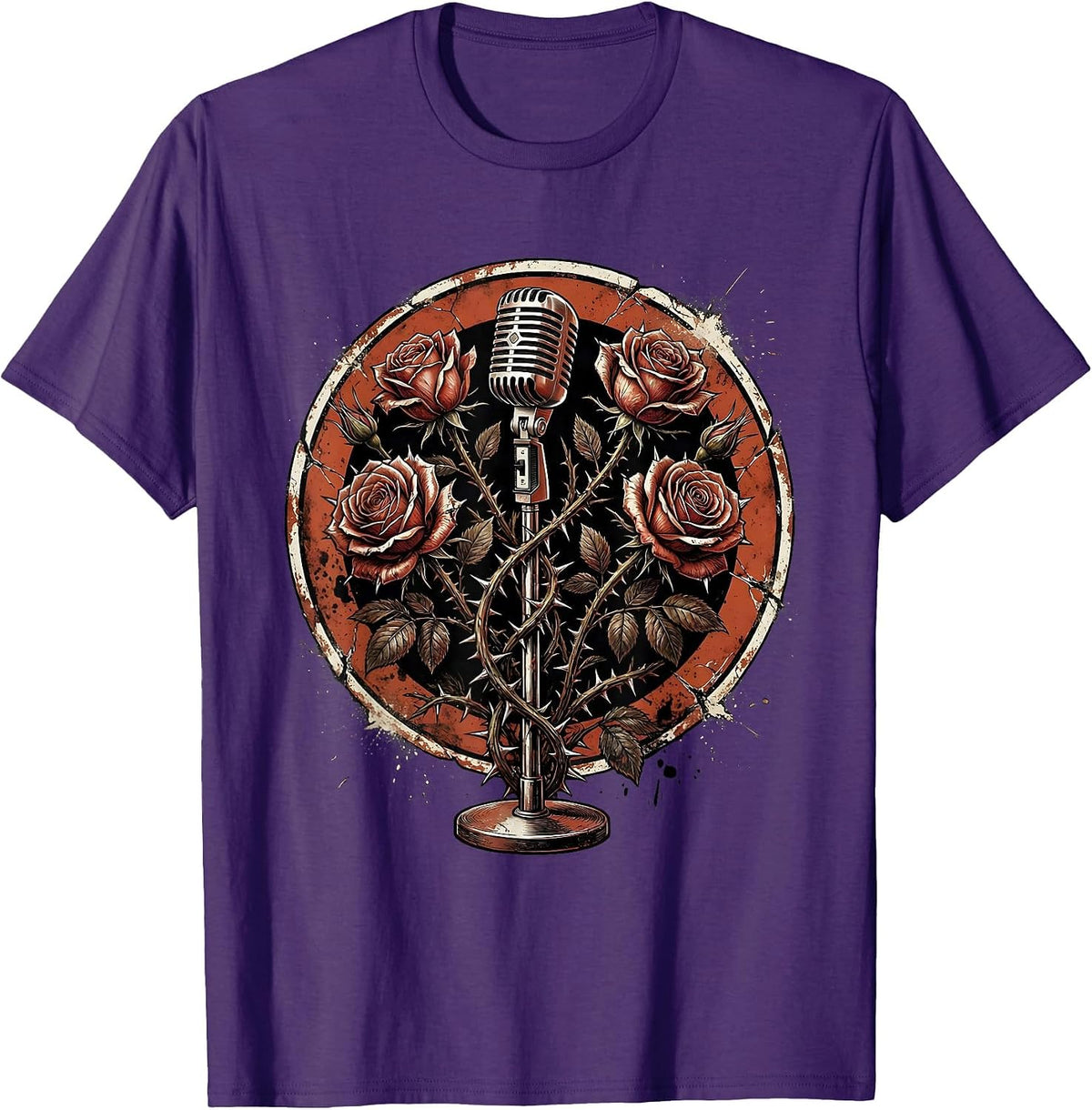 Microphone Stand Thorny Roses Classic Rock Art T-Shirt - Purple