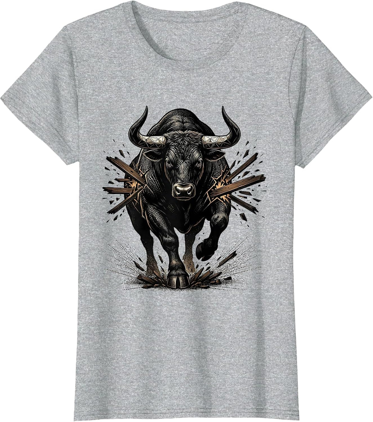 Bull Charging Through Boardroom Table Graphic T-Shirt - Heather Grey