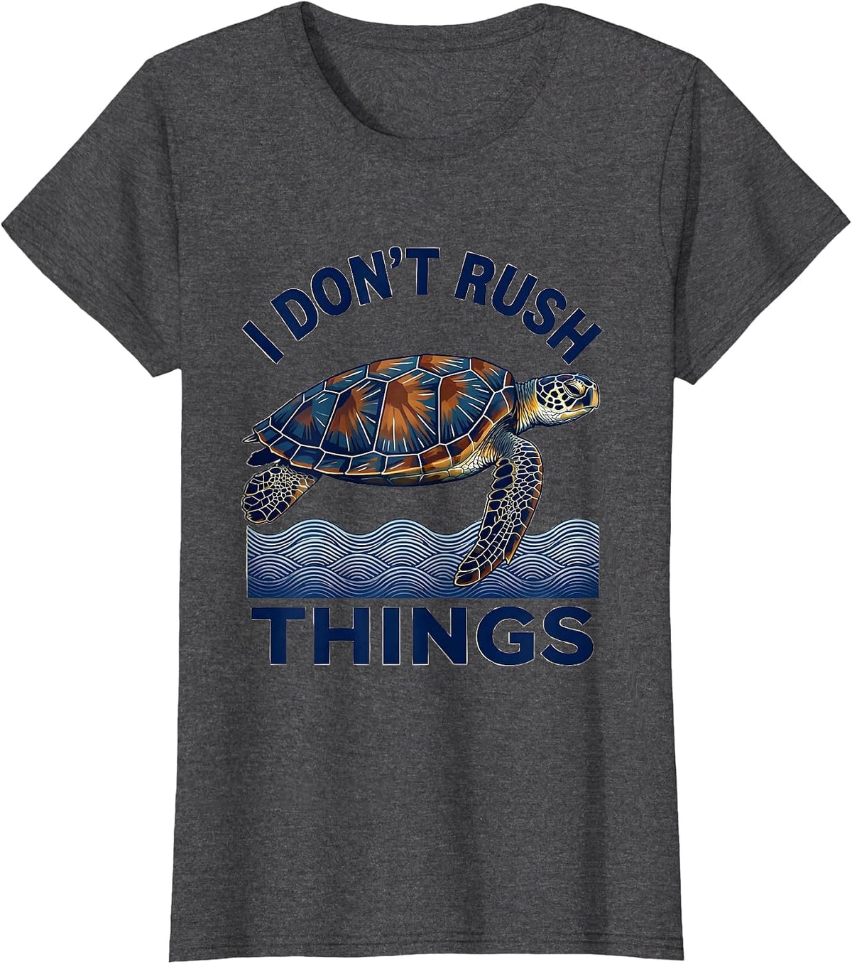 Women's I Don't Rush Things Ukiyo-e Sea Turtle Lover Animal Humor T-Shirt - Dark Heather Grey