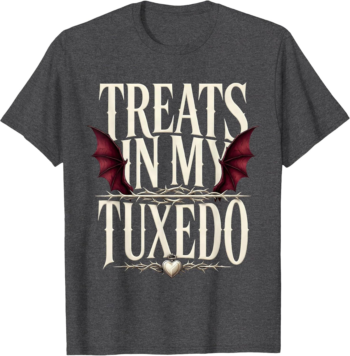 Men's Halloween Penguin Trick or Treat Tuxedo Design T-Shirt - Dark Heather Grey