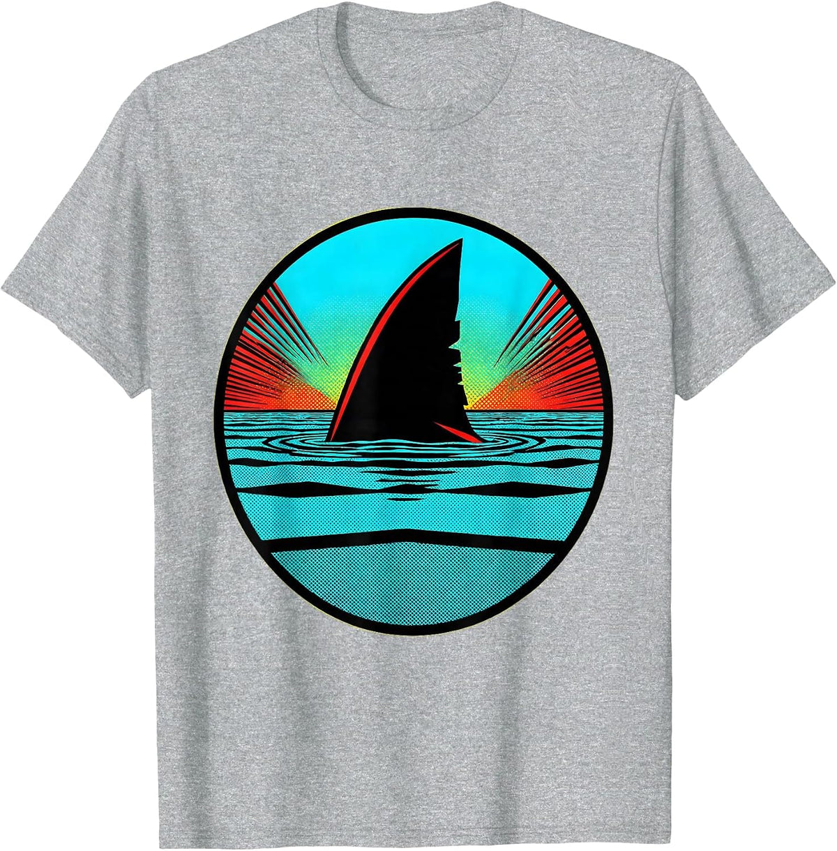Men's Shark Fin Cutting Through Calm Water Graphic T-Shirt - Heather Grey