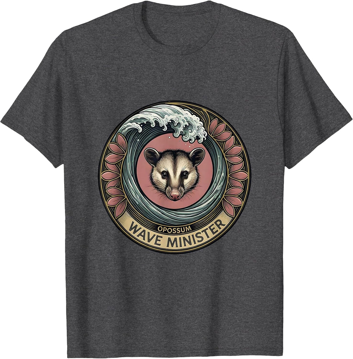 Men's Opossum Wave Minister Art Nouveau Animal Lover Humor T-Shirt - Dark Heather Grey