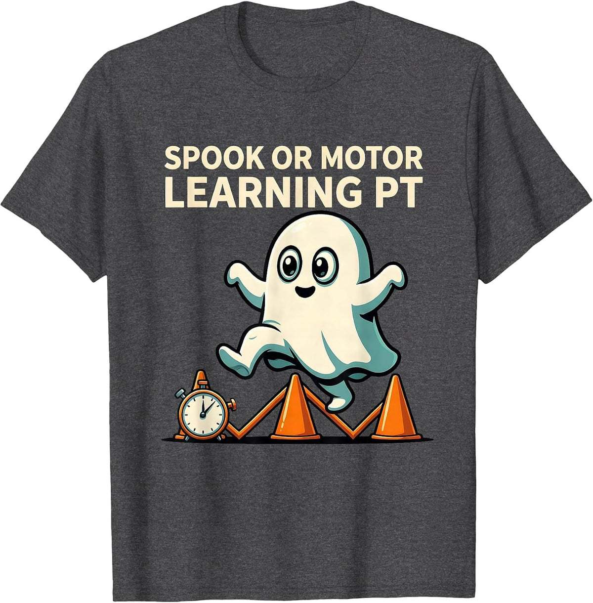 Men's Spook Or Motor Learning PT Cartoon Ghost Physical Therapist T-Shirt - Dark Heather Grey