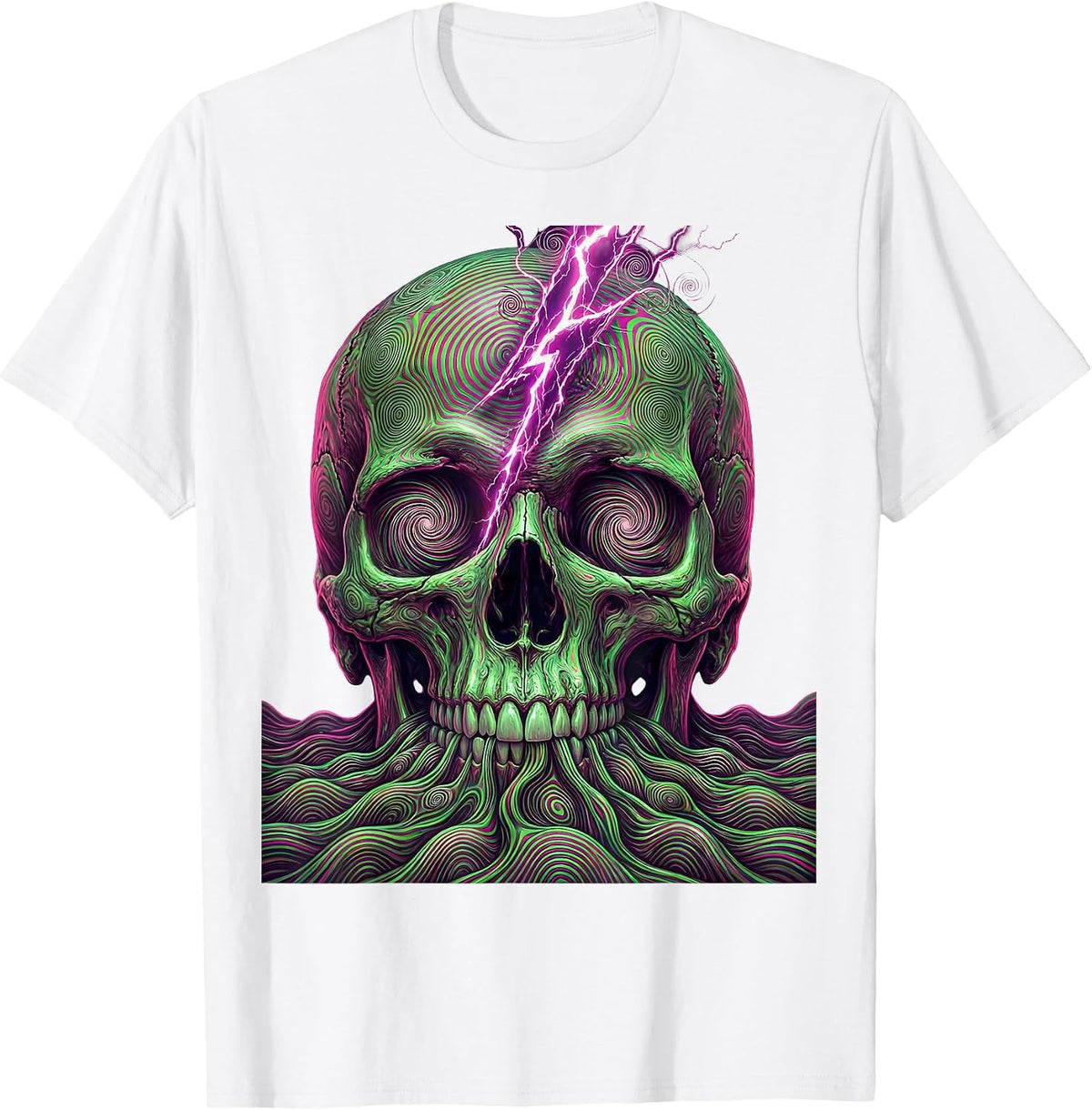 Men's Skull Lightning Bolt Metal Band Graphic T-Shirt - White