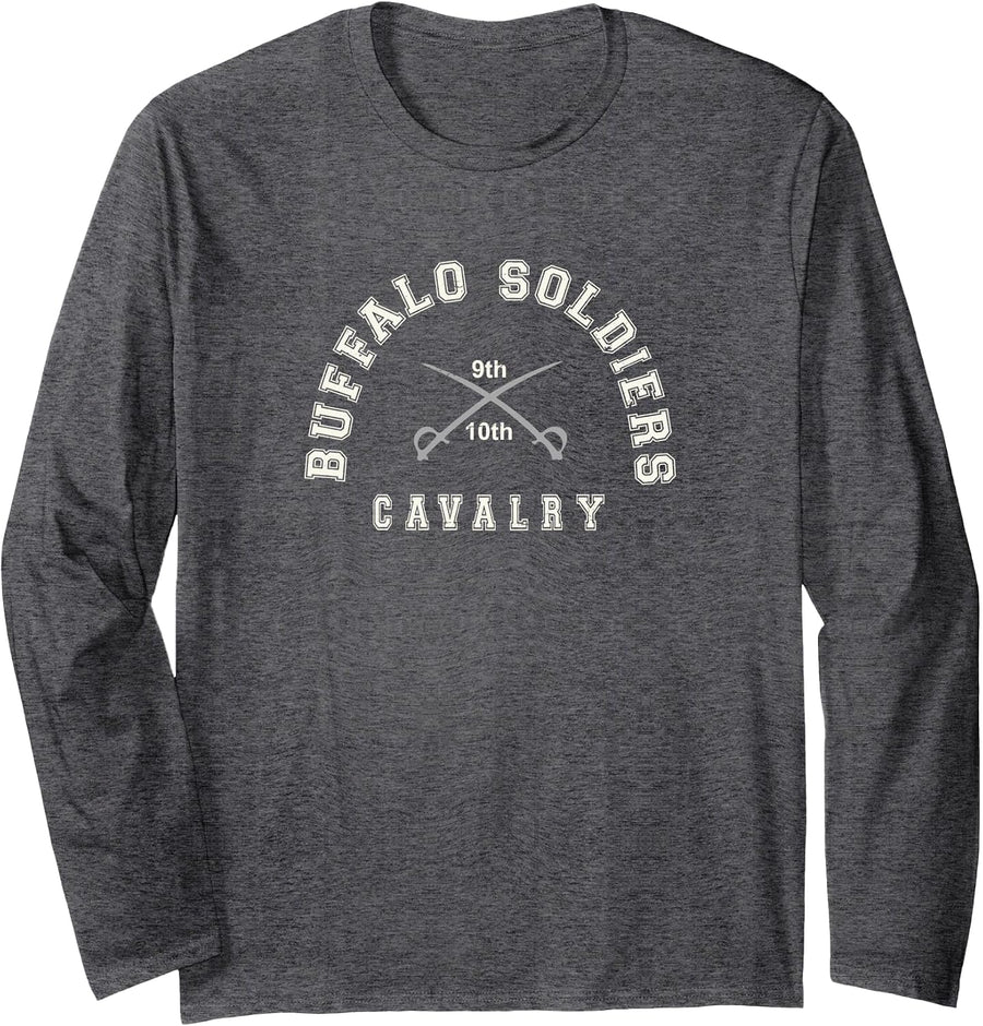 Buffalo Soldiers Collegiate White Combo Long Sleeve T-Shirt - Adult Unisex Dark Heather Grey