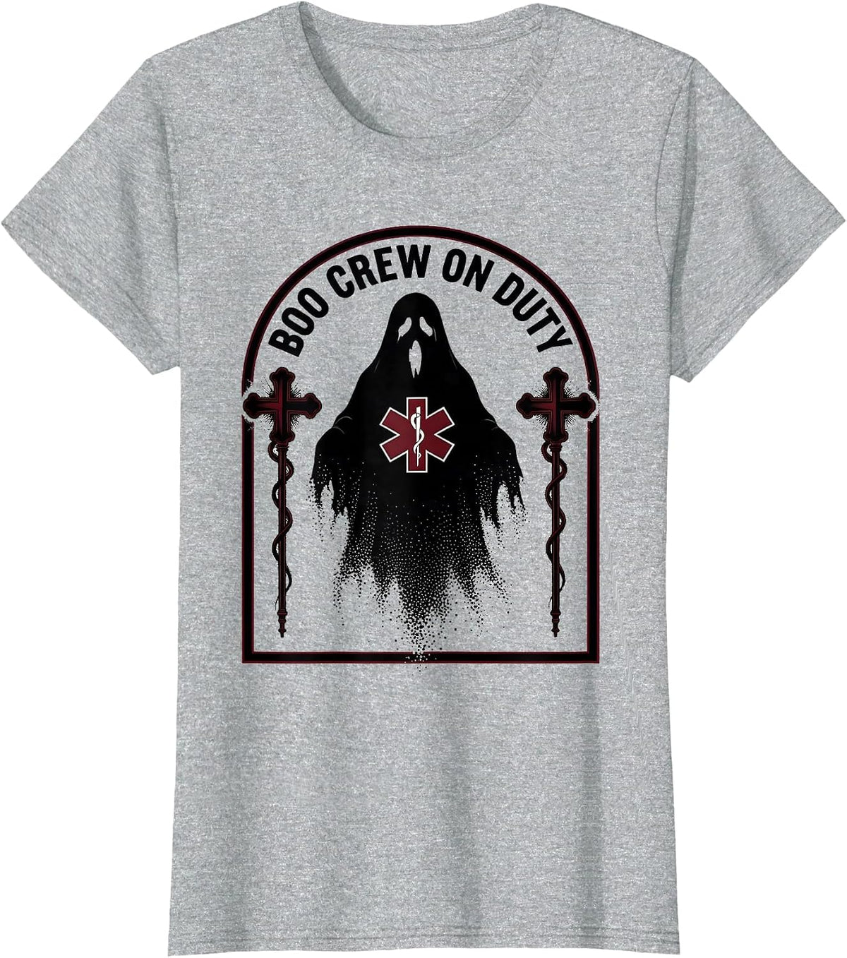 Women's Boo Crew On Duty Paramedic Halloween Design T-Shirt - Heather Grey