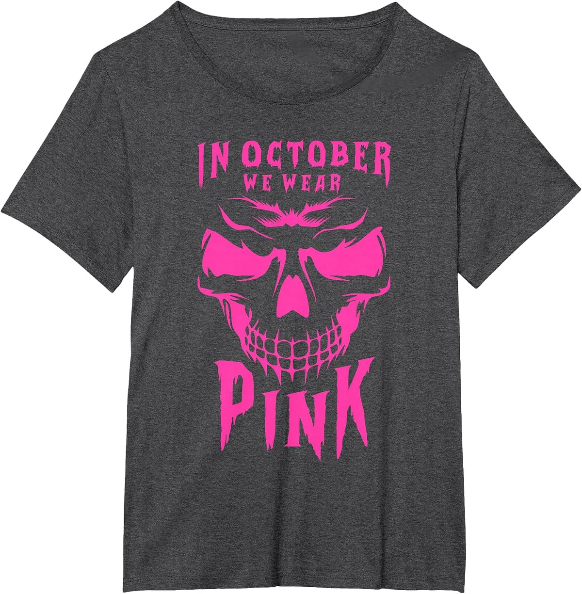 Breast Cancer Awareness Month Halloween Skull Pink Ribbon T-Shirt - Dark Heather Grey