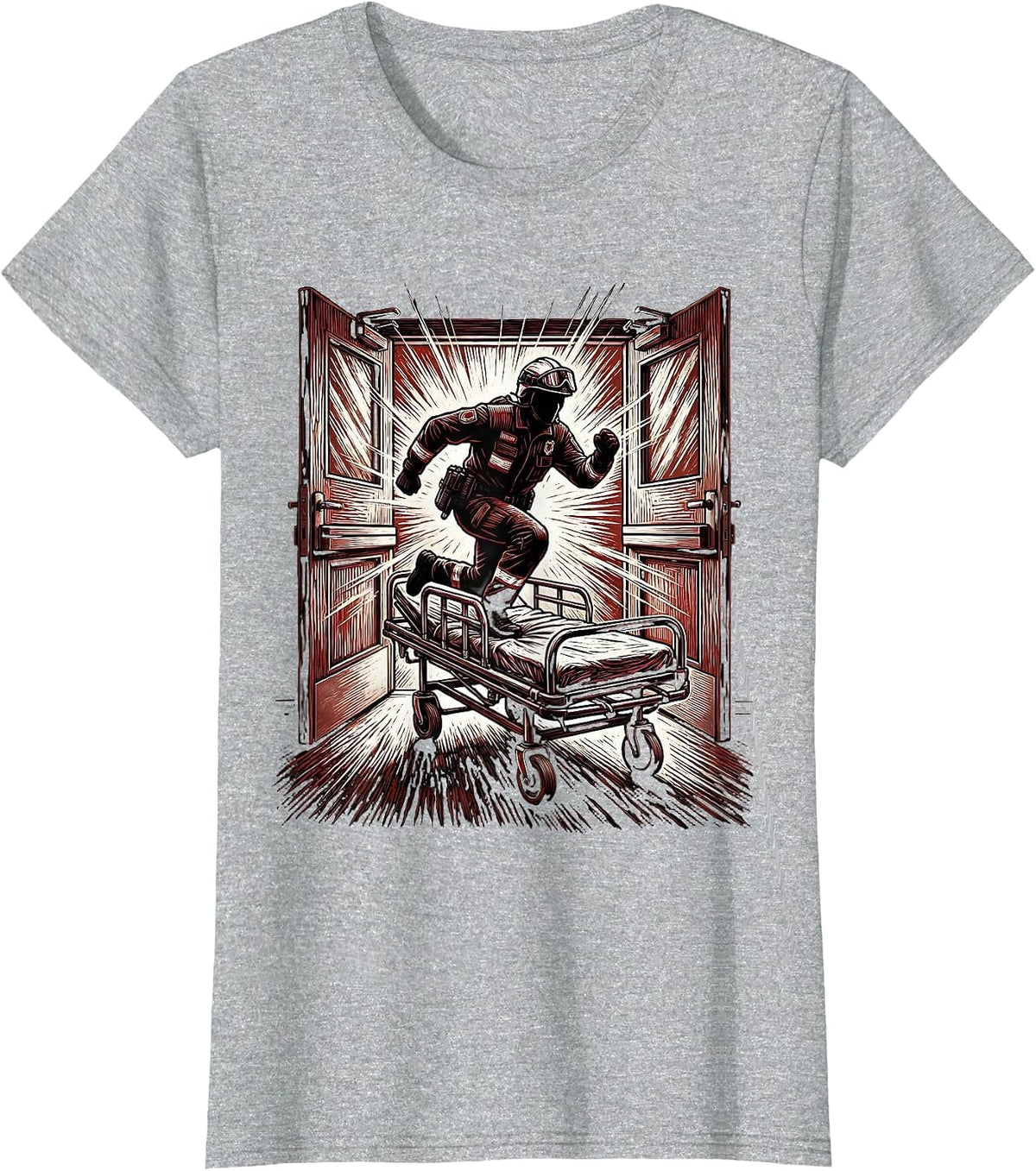 Emergency Department Paramedic Gurney Graphic T-Shirt - Heather Grey
