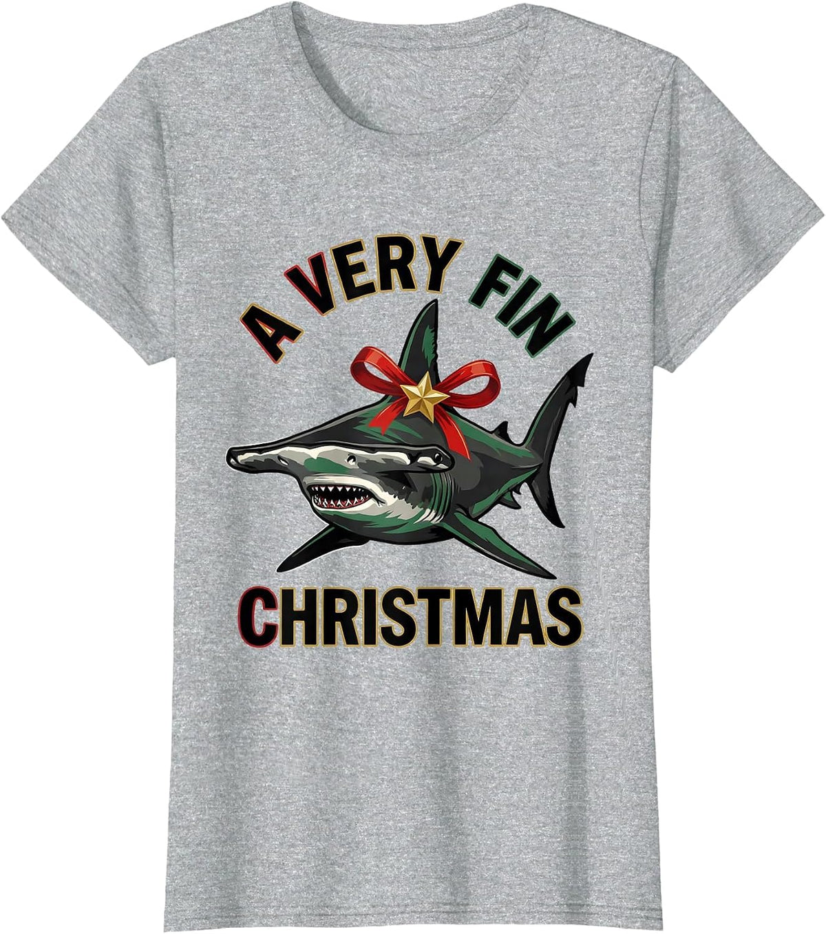 A Very Fin Christmas Funny Shark Lover Marine Biology T-Shirt - Heather Grey