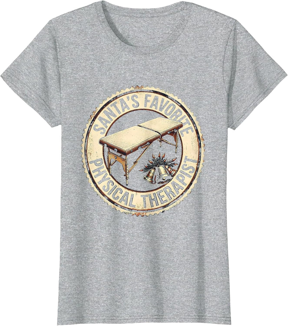 Santa's Favorite Physical Therapist Rubber Stamp Retro T-Shirt - Heather Grey