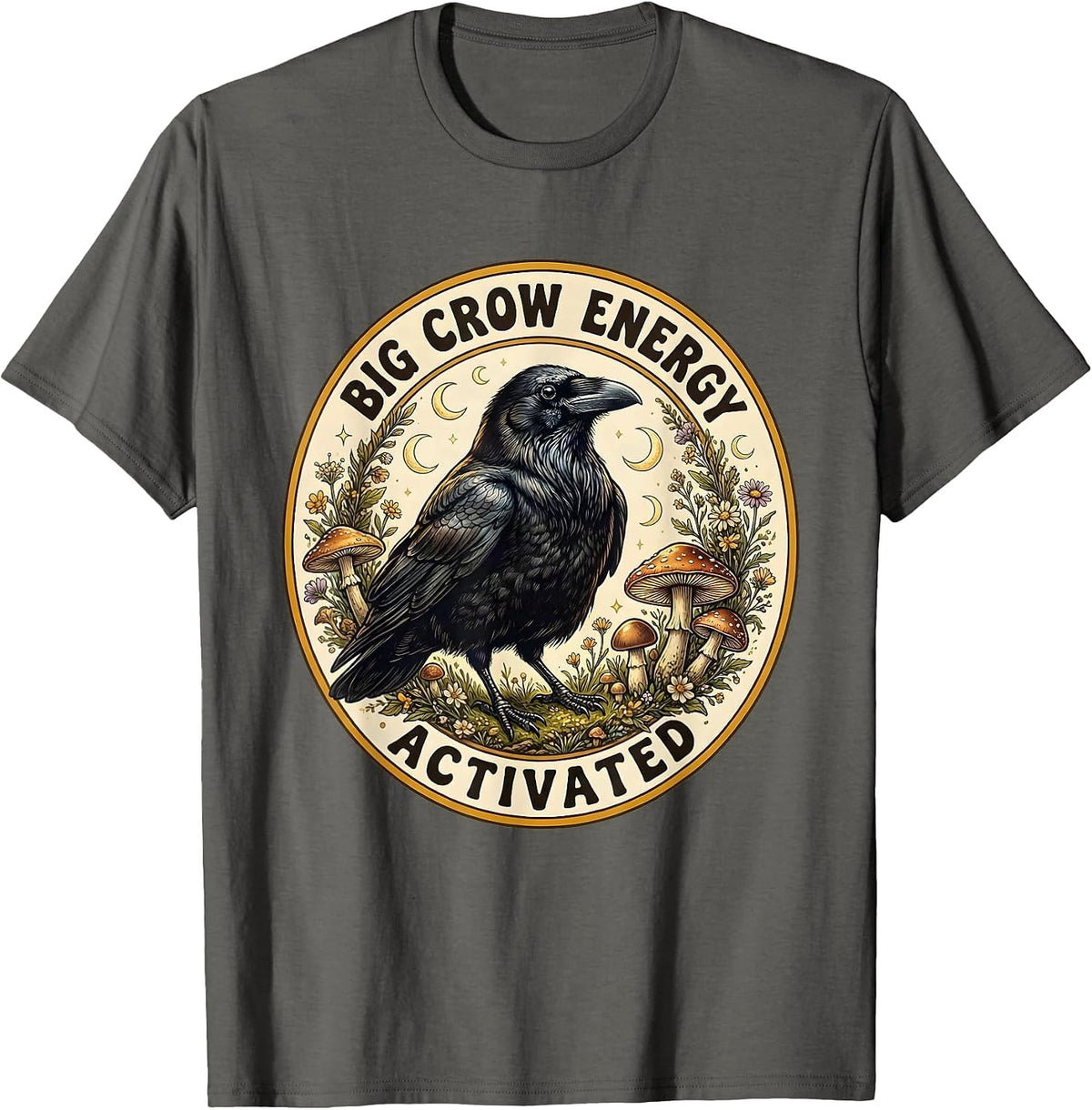 Men's Big Crow Energy Activated Crow Lover Design T-Shirt - Asphalt Grey