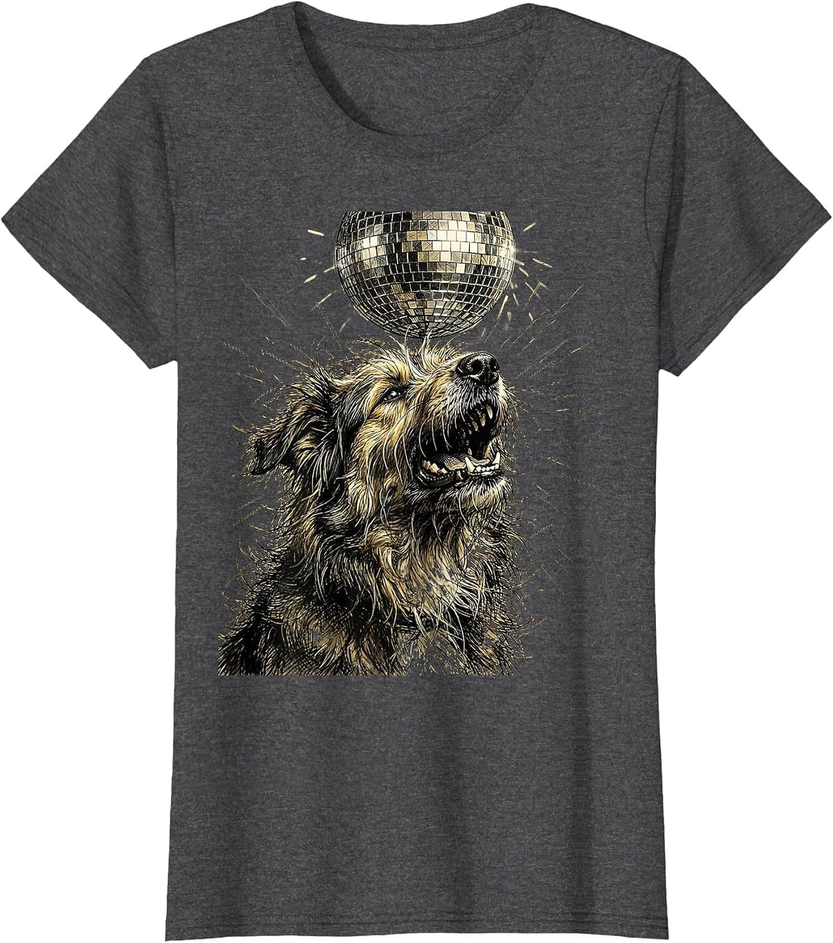 Women's Crazy Dog Howling at Disco Ball Graphic T-Shirt - Dark Heather Grey