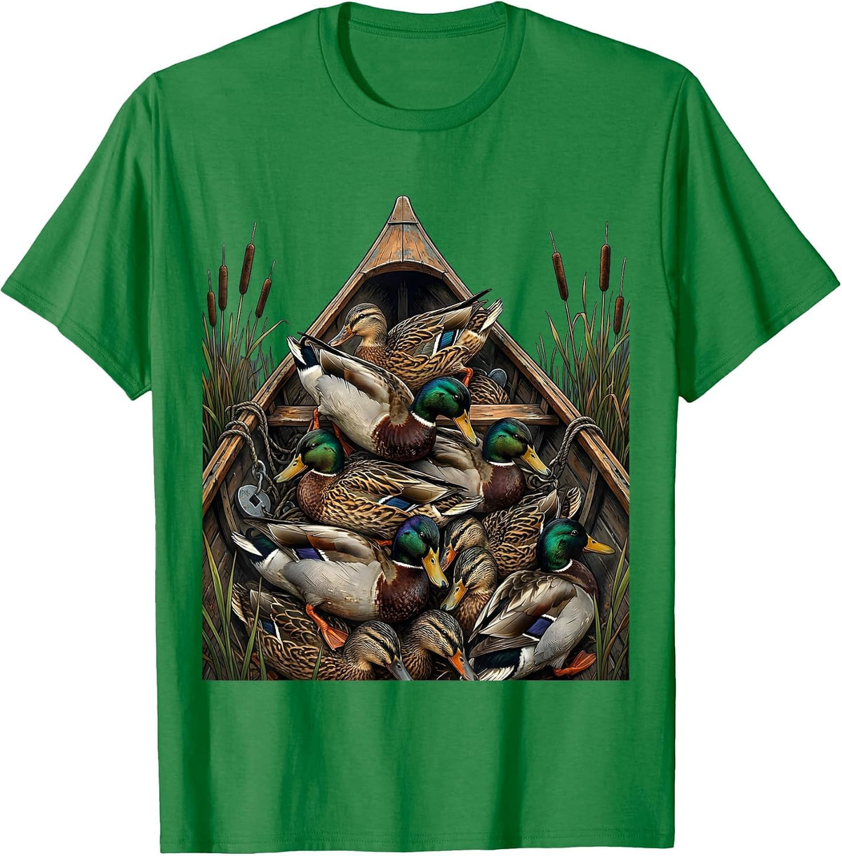 Men's Bottomland Camo Decoy Pile Canoe Bow Duck Hunting T-Shirt - Kelly Green