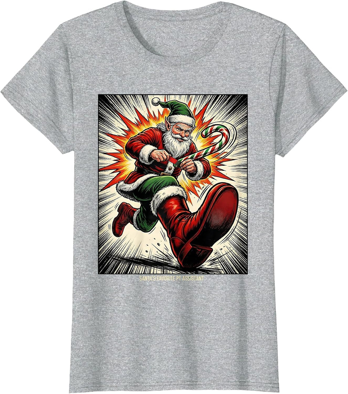 Santa's Favorite PT Assistant Comic Book Physical Therapy T-Shirt - Heather Grey