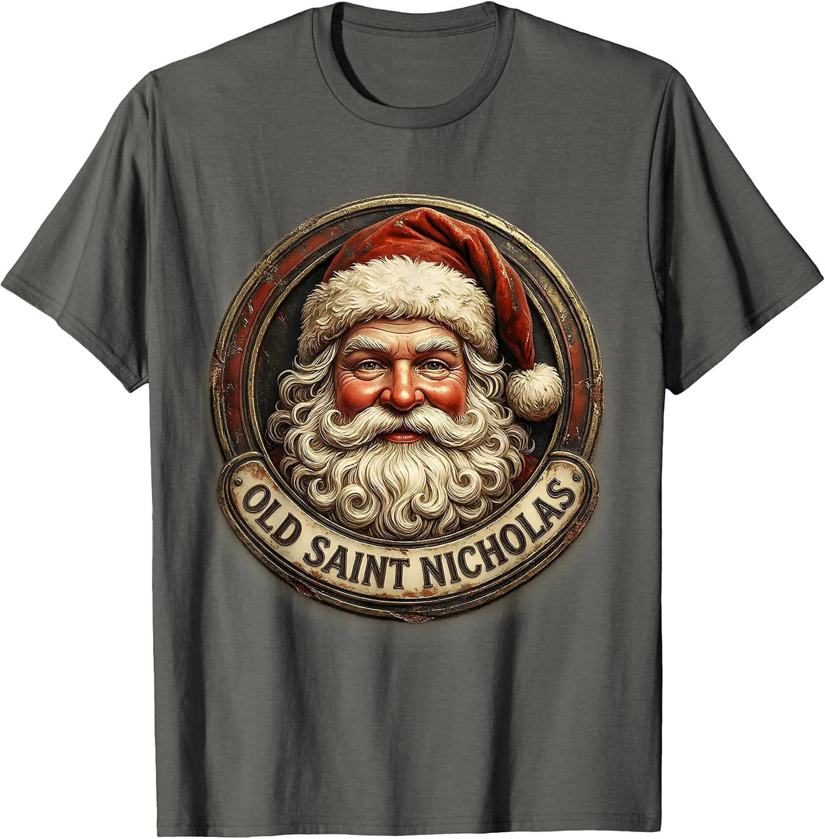 Old Saint Nicholas Vintage Retro Christmas Nostalgia Santa T-Shirt - Asphalt Grey