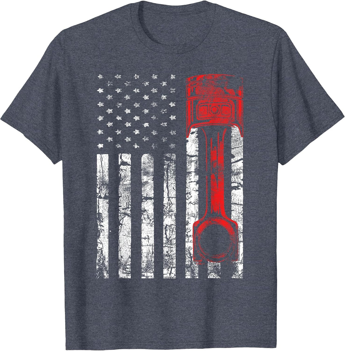 Patriotic Auto & Diesel Mechanic USA Flag Piston T-Shirt T-Shirt - Heather Blue